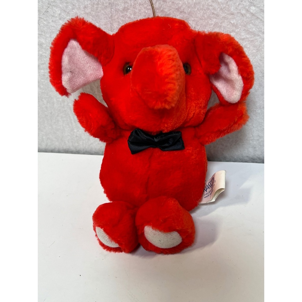 Vintage Nanco Red Elephant Plush Stuffed Animal with Bow Tie 6 Inch Small Toy